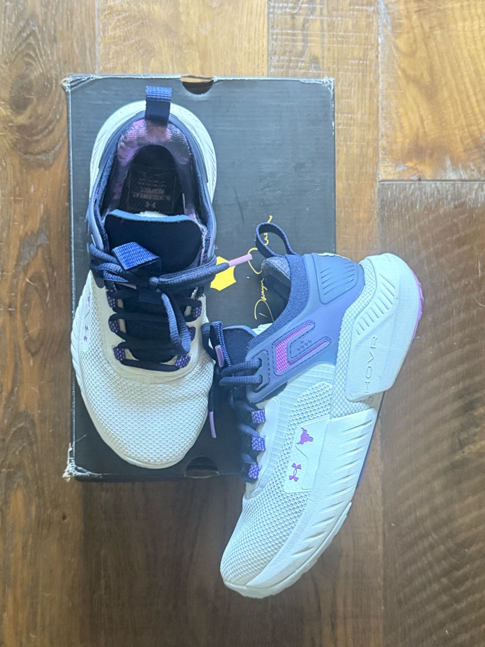 Women’s Under Armour White and Purple Athletic Sneakers with Pink Accents